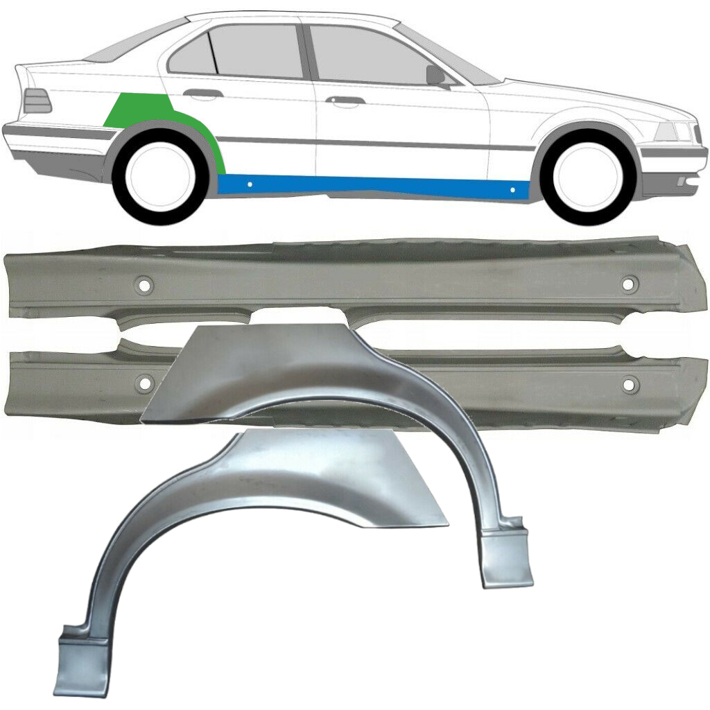 Voll Schweller + Hinten Kotflügel Reparaturblech Für Bmw 3 E36 1990-2000 / Links+Rechts / Satz 9512