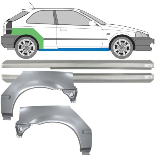 Reparaturblech Schweller + Kotflügel hinten für Honda Civic EJ EK 1995-2001 / Links+Rechts / Satz 10664