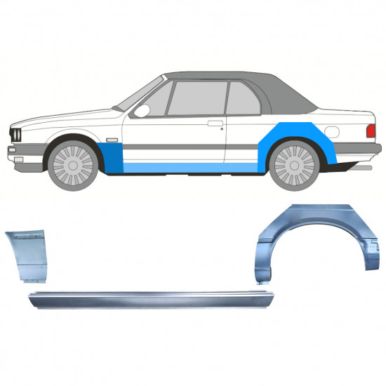BMW 3 E30 CABRIO 1985-1987 RADLAUF REPARATURBLECH + SCHWELLER + VORNE KOTFLÜGEL REPARATURBLECH / SATZ / LINKS