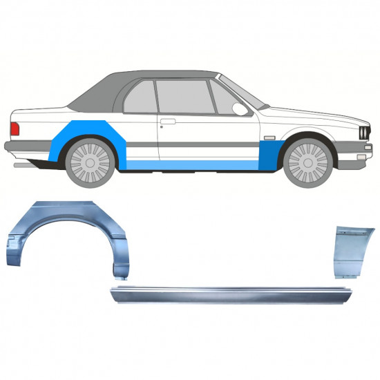 BMW 3 E30 CABRIO 1985-1987 RADLAUF REPARATURBLECH + SCHWELLER + VORNE KOTFLÜGEL REPARATURBLECH / SATZ / RECHTS