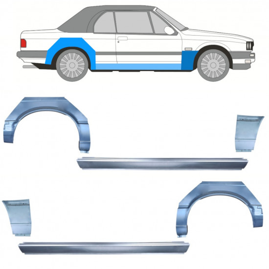 BMW 3 E30 CABRIO 1985-1987 RADLAUF REPARATURBLECH + SCHWELLER + VORNE KOTFLÜGEL REPARATURBLECH / SATZ / RECHTS + LINKS