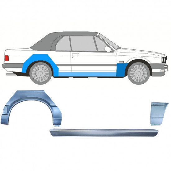 BMW 3 E30 CABRIO 1987-1994 RADLAUF REPARATURBLECH + SCHWELLER + VORNE KOTFLÜGEL REPARATURBLECH / SATZ / RECHTS