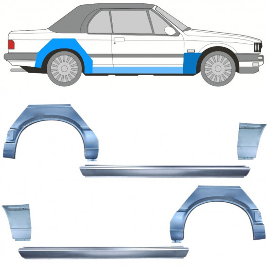 BMW 3 E30 CABRIO 1987-1994 RADLAUF REPARATURBLECH + SCHWELLER + VORNE KOTFLÜGEL REPARATURBLECH / SATZ / RECHTS + LINKS