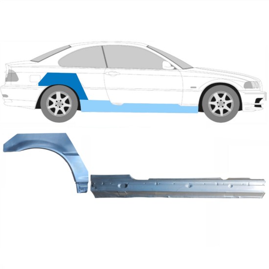 Voll schweller + hinten Kotflügel Reparaturblech für BMW 3 E46 1998-2006 / Rechts / COUPE / Satz 17059