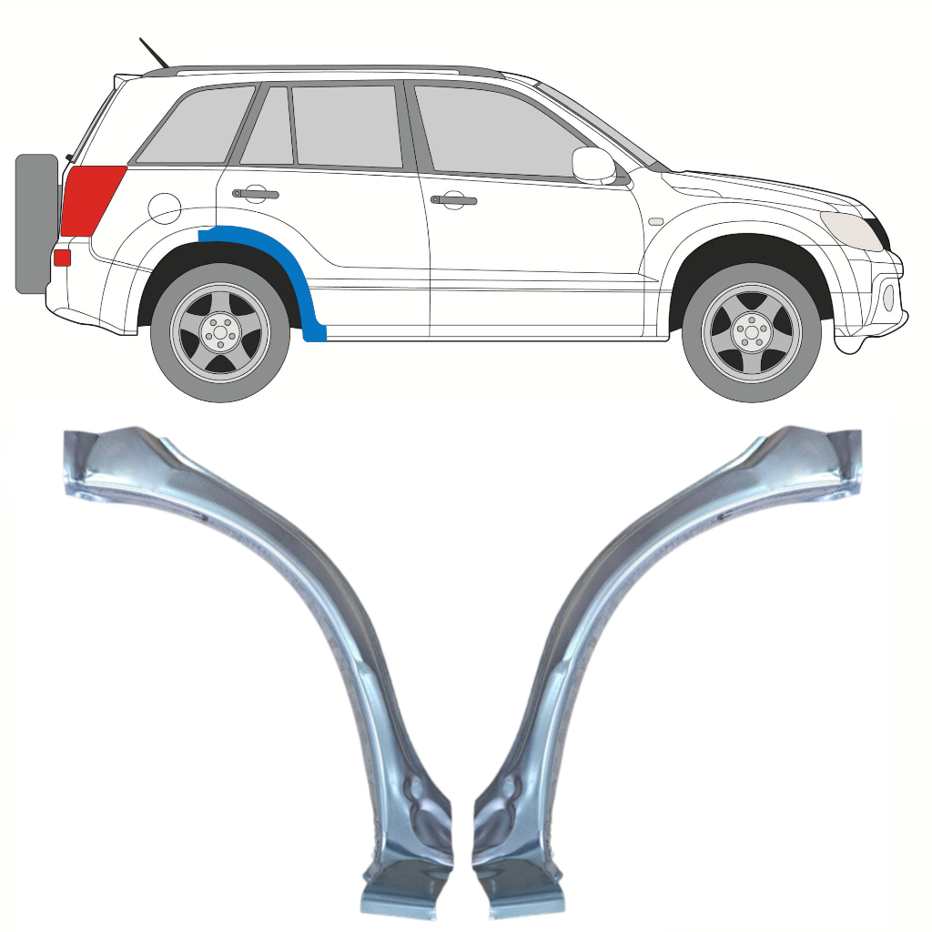 Reparaturblech Vorderes Teil Kotflügel Hinten Für Suzuki Grand Vitara 2005-2014 / Links+Rechts / Satz 10177