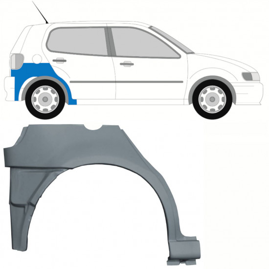 VW POLO 1994-1999 HINTEN KOTFLÜGEL REPARATURBLECH / MIT UNTEN HINTEN TEIL / RECHTS