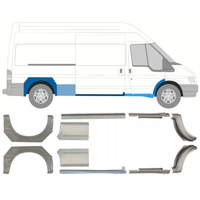 Reparaturblech Schweller + Kotflügel hinten für Ford Transit 2000-2013 / Links+Rechts / Satz 10640
