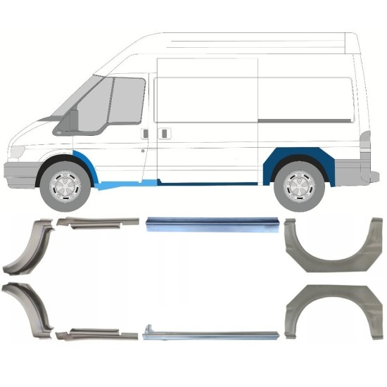 FORD TRANSIT 2000-2013 MITTEL RADLAUF REPARATURBLECH + SCHWELLER REPARATURBLECH / RECHTS + LINKS / SATZ