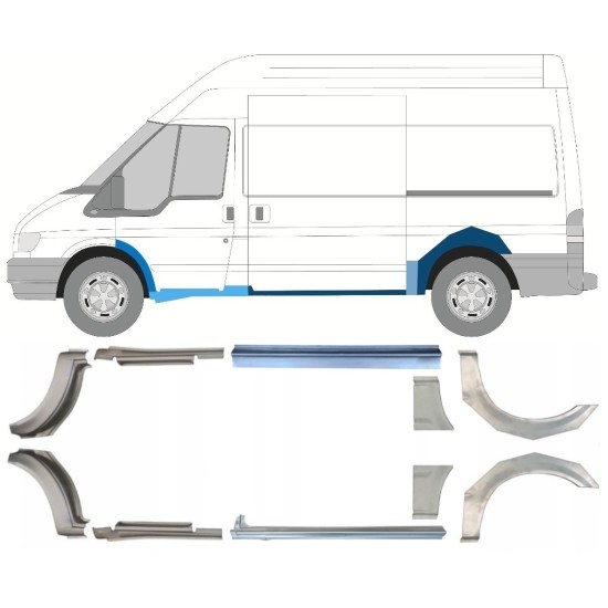 FORD TRANSIT 2000-2013 MITTEL RADLAUF REPARATURBLECH + SCHWELLER REPARATURBLECH / RECHTS + LINKS / SATZ