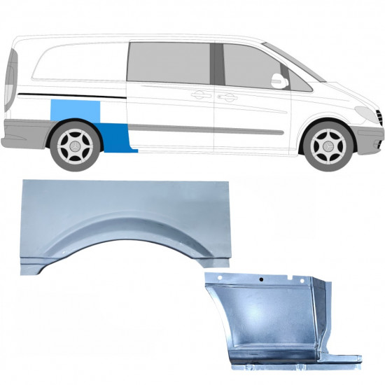 MERCEDES VITO 2003- LANG HINTEN KOTFLÜGEL REPARATURBLECH SATZ / RECHTS