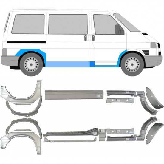 VW T4 1990- KURZ/MITTEL 16x SCHWELLER REPARATURBLECH KOTFLÜGEL / SATZ